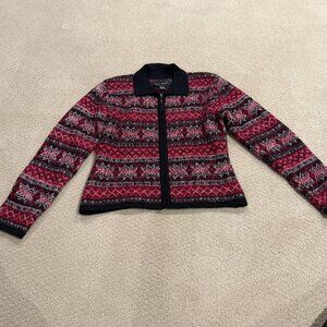 Harris Wallace Wool Cardigan Sweater Snowflake Nordic Zip Front MEDIUM #1606699
